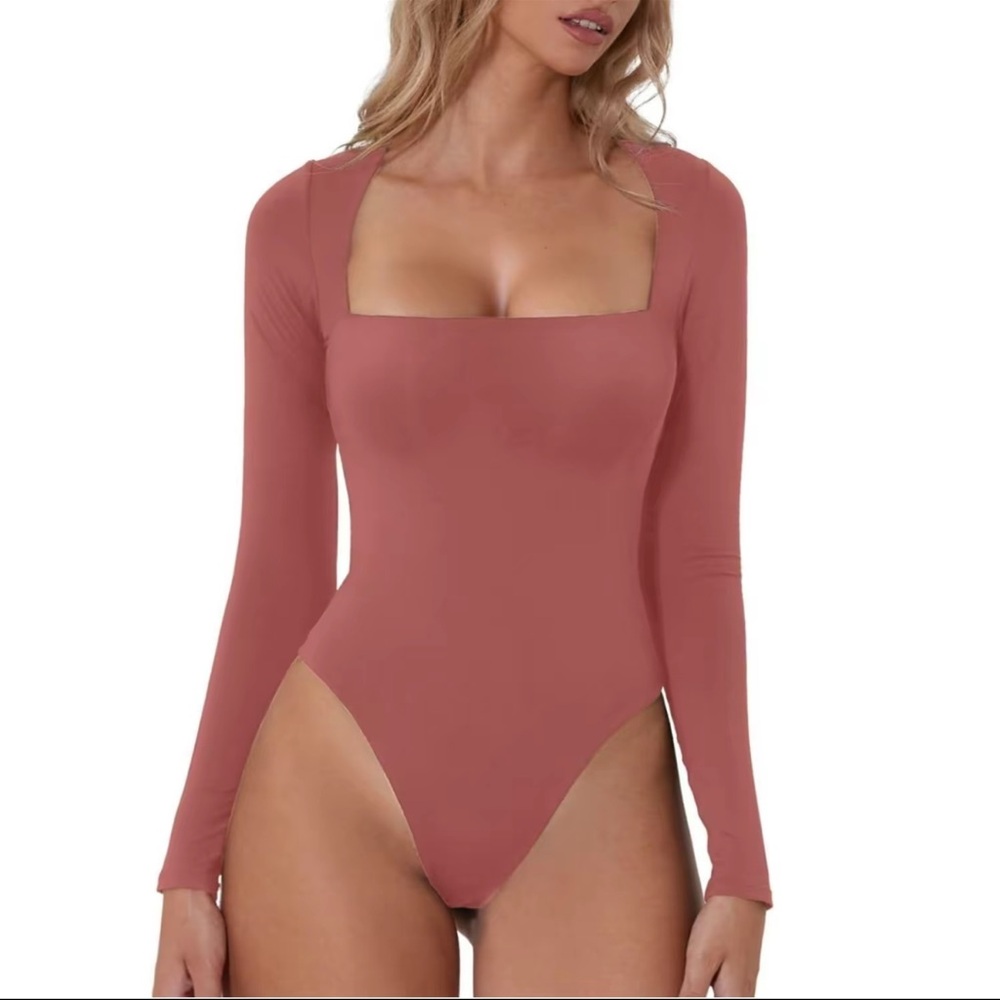 Qinsen Women's Long Sleeve Square Neck Bodysuit -